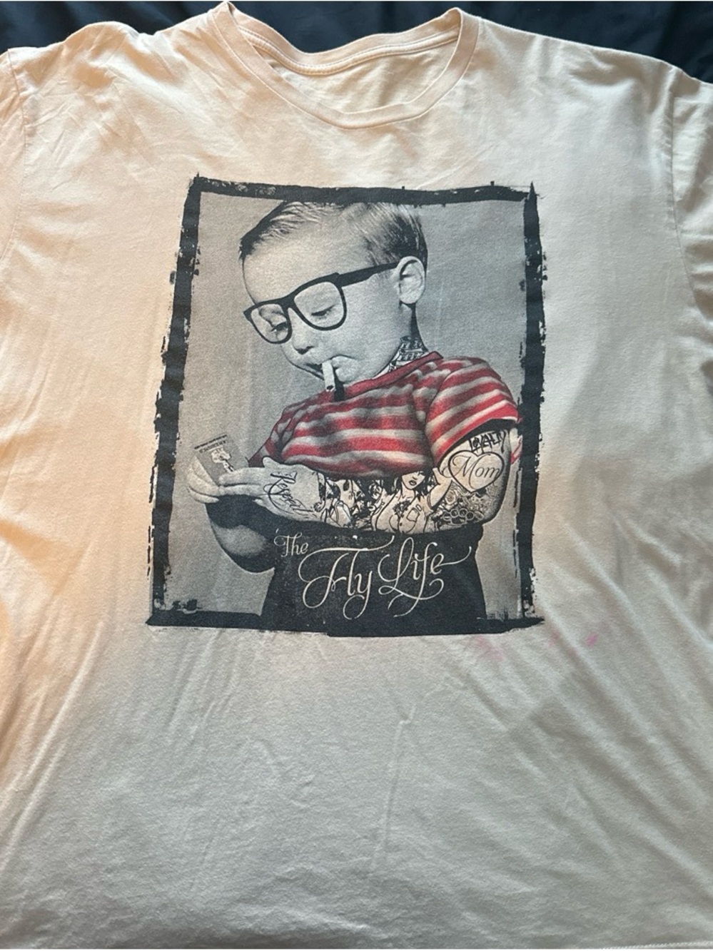 The Fly Life Men's Short Sleeve Graphic Tee - White with Red Stripe Print